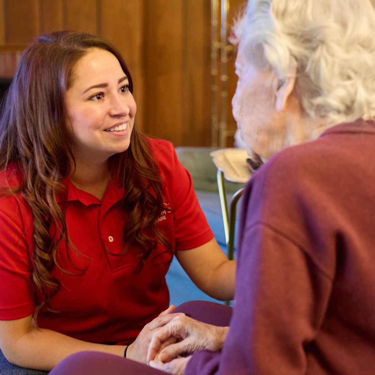 caregiver talking with client portrait