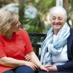 rhythms home care female caregiver with senior woman