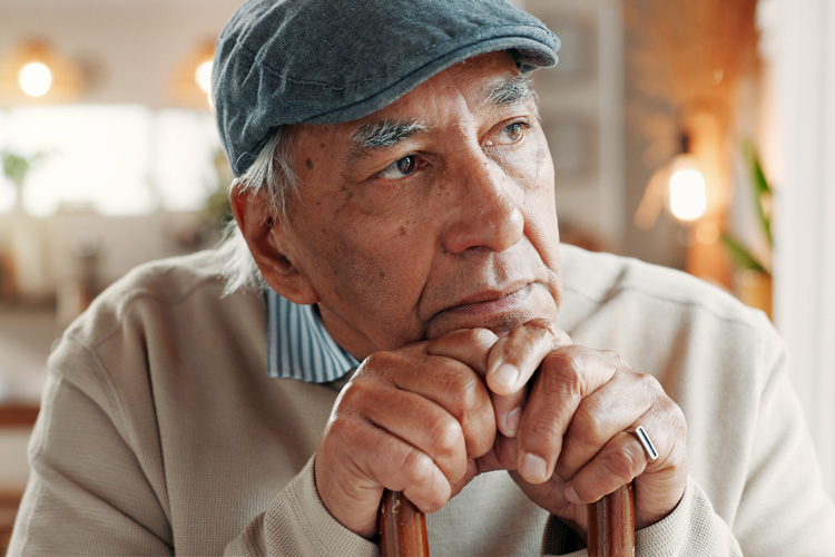 rhythms home care senior man portrait with cane