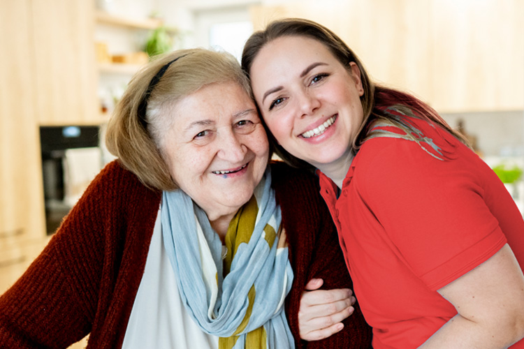 rhythms home care senior woman with home care caregiver